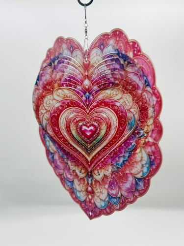 Shwing 12 Inch Wind Spinner Heart Floral Hanging Decor Romantic Valentine Metal Ornament Double Sided Outdoor Kinetic Garden Art 3D Wind Spinner for Patio Porch Balcony Backyard Tree Decoration - Image 2