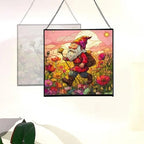 Poppy Meadow Gnome Stained Glass Suncatcher – Square Hanging Window Panel for Home or Greenhouse – Whimsical Glass Art Gift for Garden Lovers, Christmas, Halloween, Father Days DlIaQx - Image 4