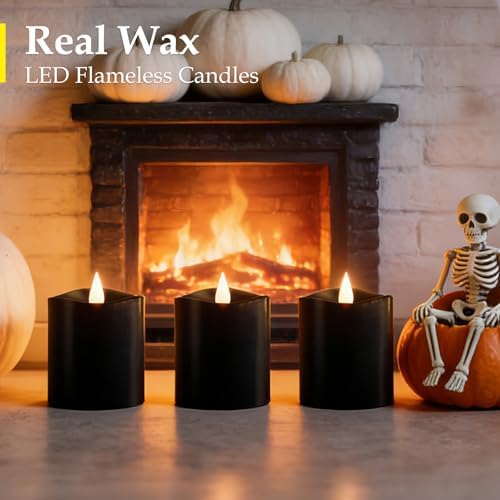 Black Pillar Flameless Candles, LED candle, electric candle3"*3"-3pcs - Image 2