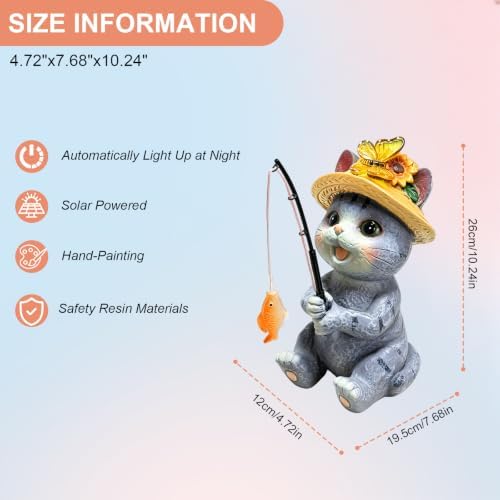 Solar Garden Outdoor Cat Statues, 10.24in Fishing Cat Figurine Solar Lights - Image 2