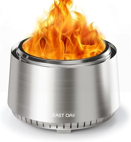 East Oak Fuoco 21 Inch Smokeless Fire Pit, Outdoor Wood Burning Bonfire Firepit with Stand, Removable Ash Pan | Portable Stainless Steel Fireplace with Carrying Bag for Outside, Patio & Backyard by EASTOAK