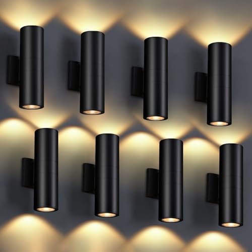 DAKAFUL Outdoor Wall Lights 8 Packs, Integrated LED Cylinder Up Down 12W 2700K Modern Aluminum Light, Waterproof Exterior Light for Porch Patio Door by DAKAFUL