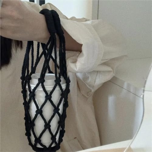 Mason Jar Hangers 10pcs Portable Coffee Cup Bag Hollow Out Bottle Practical Mugs Foldable Water Bags Woven Net Cover For Hanging Bottle(Gray) - Image 2