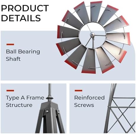 Outvita 8FT Gray Metal Ornamental Windmill Weather Vane - Image 6