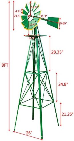 Garden Windmill for Yard Decor, 8 ft Tall Metal Windmill with Spinning Blades, Weather-Resistant Outdoor Windmill for Lawn, Farmhouse, Rustic & Farm Decor,Green - Image 2