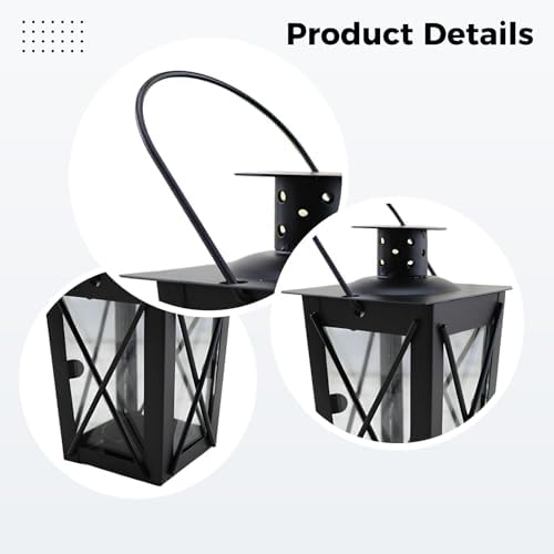 Black Decorative Candle Lantern, Moroccan Style Metal Candle Holder with Glass Lampshade and Hanging Ring, 6.7 x 3.5 x 2.2 in, Centerpiece for Wedding, Party, and Home Décor, Indoor and Outdoor Use - Image 2