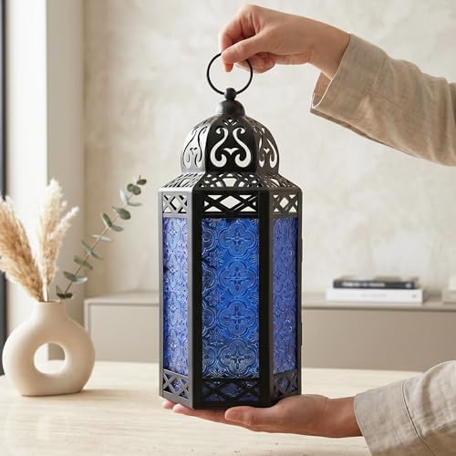 Vela Lanterns Decorative Indoor Fairy Light Candle Holder, Cobalt Blue, L - Image 3