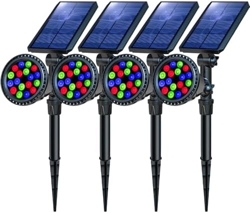 Solar Spot Lights Outdoor, 9 Color Modes, 18 LED Spotlight, 600LM Landscape Lights, Solar Powered for Garden, Yard, Driveway, Tree, Christmas, Halloween Decor (4 Pack) by OSORD