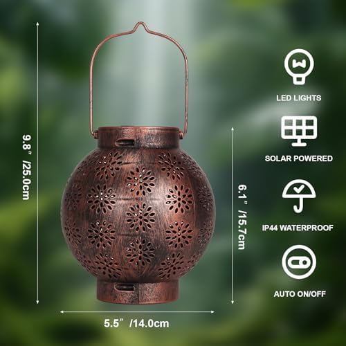 Edenseelake Dual-Lighting Mode Solar Hanging Lanterns Outdoor Waterproof, Decorative LED Lantern for Garden, Patio, Porch, Yard, Lawn, 2 Pack - Image 2