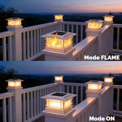 Dynaming 4x4 Solar Post Cap Lights Outdoor with Flickering Flame Light, 12 Pack White Shell Fence Post Solar Lights Fit Vinyl/Wooden Posts, Brightness LED Lighting Decor for Garden Deck Patio - Image 2