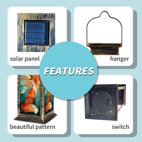 Solar Lantern Mid Century Stained Glass Fox Outdoor Waterproof Garden Hanging Lantern Solar Powered Lighting Outside Solar Light for Patio Yard Camping, Gifts for Women Mom - Image 5