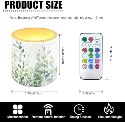 Green Leaves Flameless Candles Flickering Battery Operated 4 Pack Realistic LED Candles with Timer 12-Key Remote Control Decorative Lighting for Gardens Backyards Balconies 3" Dia - Image 7