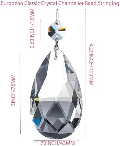 12pcs 76mm Clear Teardrop Crystal Chandelier Prisms Replacement Parts, Hanging Glass Beads for Chandelier Decoration,Suncatcher Fengshui Decoration (Clear Beads with Silver Plated Pin, 76mm(3.0")) - Image 3