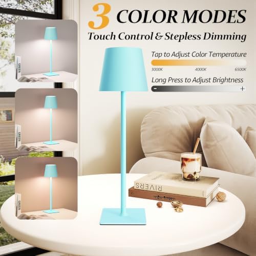 CHLORANTHUS 2 Pack Cordless Table Lamps, 3 Colors Stepless Dimming, 5000mAh Rechargeable Battery LED Desk Lamp for Bedroom/Couple Dinner/Desk/Cafe/Dining Room/Terrace - Image 2