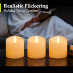 Flameless Candles with Remote & Timer - 3×3'' Ivory Pillar LED Candles Battery Operated,Fake Candles for Indoor Outdoor - Realistic Flickering Flame Holiday Wedding Church Decor (3-Pack) - Image 2