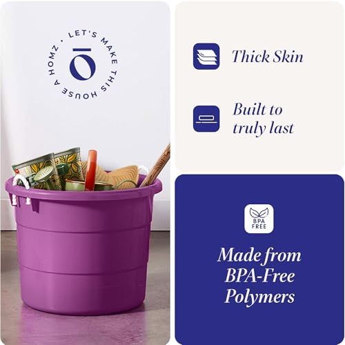 HOMZ Utility Tub, Storage Bucket with Rope Handles, 18 Gal, Purple, 2 Pack - Image 2