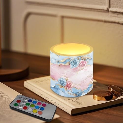 LED Pillar Fake Candles Battery Operated Rose Marble Print Waterproof Outdoor Lighting Color Changing Remote Control Flameless Candles 4 Pack for Bedroom Living Room Decor - Image 3