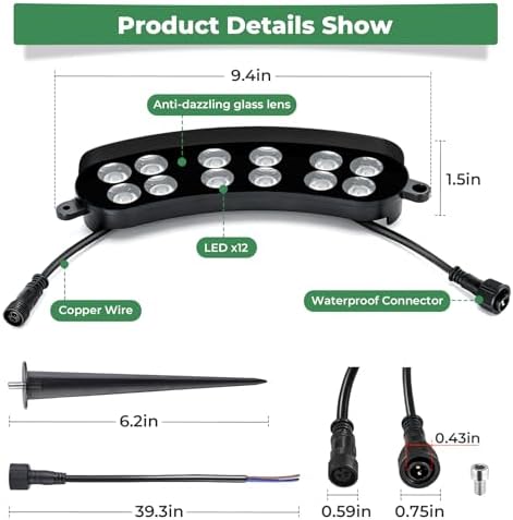 Gardencoin Outdoor Ring Tree Lights, 12V 72W Aluminum LED Landscape Uplighting for Trees, 2700K Warm White, Low Voltage IP65 Waterproof, 16.14" Inner Diameter, 10080 Lumens, Set of 6 - Image 4