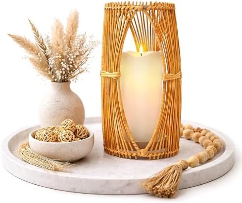 Handmade Boho Rattan Lantern – Rattan Lantern with Metal Frame for Indoor and Outdoor Home Decor, Decorative Centerpiece for Patio, Garden, Front Porch, and Kitchen Dining Table, 5 x 5 x 10 - Image 2