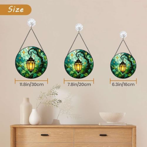 Stained Glass Suncatcher Glowing Lantern Art Window Hanging, Botanical Leaf Garden Decor for Home, Unique Birthday Gift for Mom, Wife, Her, Nature Wall Accents (Mixed,11.8×11.8 in) - Image 2