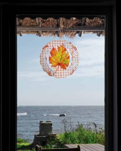 12 Inch Maple Leaves Fall Wind Spinner for Yard and Garden, Thanksgiving Checkered Farmhouse Art Hanging Ornaments Outdoor 3D Kinetic Wind Sculpture Spinners Indoor Outdoor Patio Décor Ornaments Gift - Image 6