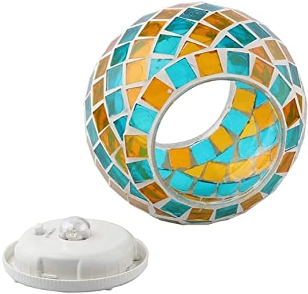 Solar Outdoor Table Lamp, Solar Powered Mosaic Glass Ball Garden Lights Waterproof Color Changing Mood Night Lights (Yellow/Blue) - Image 6