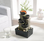 Haobos Indoor Waterfall Fountain 4-Tier Cascading Bowl Home Décor Relaxation Water Zen Meditation Tabletop Fountain Artistic Desk Fountains with LED/Rocks Home/Office Decoration by Haobos