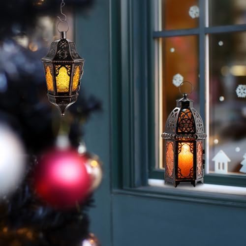 NEEDOMO Moroccan Table & Hanging Lanterns, Amber Metal Lanterns Decorative Indoor/Outdoor, Table, Patio, Porch, Shelf, Gothic Home Decor - Image 7