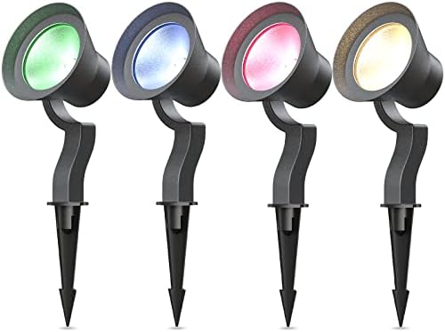 GOODSMANN RGBW Low Voltage LED Spotlights 4PK Color Changing Landscape Lights 12V-15V 12W 650 Lumen Outdoor Spot Lights 9 Lighting Modes Aluminum Flood Lights with Connectors and Metal Spike Stakes by GOODSMANN