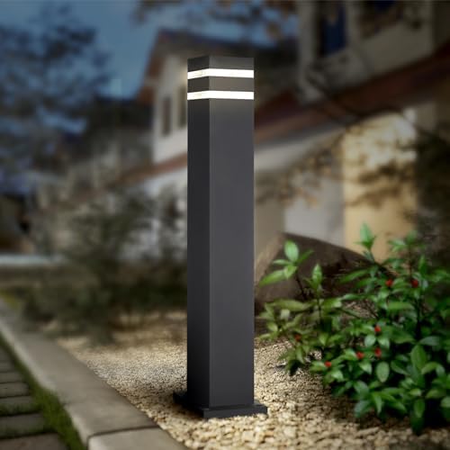 ASD 24" Square Bollard Light Fixture, Outdoor Pathway Floor Lamp | Antiglare, Waterproof, ETL Listed | 60W E26 Bulb Socket 120V | Landscape Hardwired Lighting, Exterior Post Lantern | Black, 4 Pack by ASDLightingCorporation