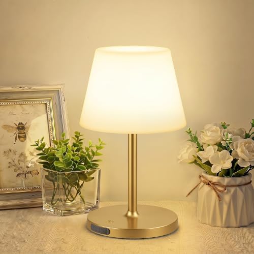 LUTEC Shower Lamp Waterproof, 6000mAh Rechargeable Cordless Table Lamp with 3 Color Temps and Stepless Dimming, Touch Control & Portable LED Nightlight for Bathroom, Desk, Outdoor(Gold) by LUTEC