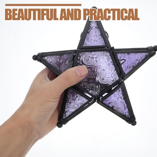 VANZACK Hanging Star Glass Lantern Candle Holder Purple Vintage Five-Pointed Star Decorative Indoor Rustic Pendant for Wedding Home Party Décor - Image 3