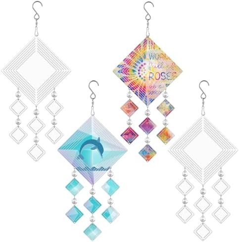 4Pack 8inch Sublimation Wind Spinner Blanks 3D Aluminum Metal Wind Sculpture Kinetic Spinners for Yard and Garden Indoor Art Ornaments Hanging Decoration (Rhombus) by WindMage