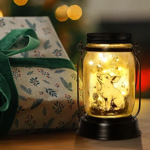 kyoryuger Pig Gifts for Women/Men/Kids Pig Lovers Animal Solar Lantern, Piglet Animal, Solar Garden Decoration, Night Light Room Decor Farm Piglet Present Yard, Patio,Backyard,Porch, Torches - Image 2