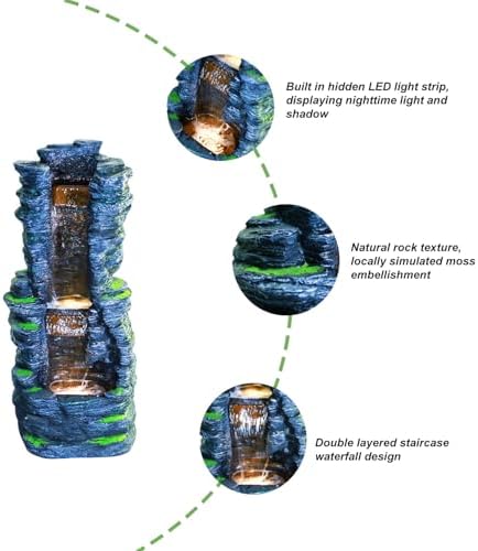Outdoor Decorative Garden Fountain with LED Lights,Featuring a 39.37-Inch Cascading Garden Waterfall Scenery - Image 4