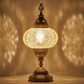 DEMMEX Battery-Operated Turkish Moroccan Mosaic Table Lamp – 12”H, 5”W, Portable Stained Glass Lantern for Indoor & Outdoor Use, Cordless Handmade Decorative Light for Bedroom, Patio & Camping, Gold by DEMMEX