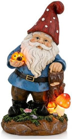 Topadorn Solar Garden Gnome Statue with Glowing Ladybug & Mushroom by Topadorn