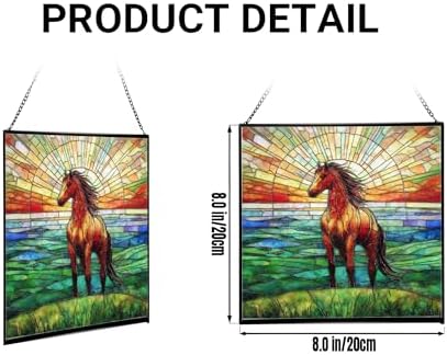 Bay Lusitano Horse Standing ATOP Hill at Sunset Square Suncatcher – Stained Glass Style Window Panel with Pastoral Scene, Custom Decorative Hanging Art for Equestrian Home, Christmas OoBNMO - Image 2