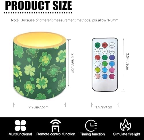 St Paddy's Day Shamrocks Flameless Candles with Remote and Timer Battery Operated Flameless LED Pillar Candles for Party, Banquet, Home Decoration Battery Tealights - Image 3