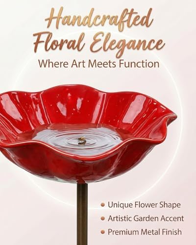 Handmade Metal Flower Garden Stakes Grace Decor Mini Bird Bath Bowl Supports for Outside Outdoors Pollinator Butterfly Bee Watering Station Birdbath Hummingbird Water Feeder Yard Art Gift(2MIXD) - Image 3
