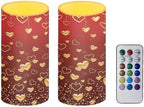 Flameless Candles Bulk Set of 2 Valentines Day Golden Heart Battery Operated Candles with Remote Timer LED Pillar Lights for Home Banquet Dining Table Decoration by Merkmak