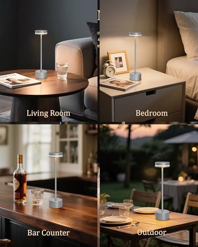 2 Pack LED Cordless Table Lamp Rechargeable, 5000mAh Portable Battery Operated LED Desk Lamp, 3 Color Dimmable Table Light for Reading/Home Office/Dining/Nightstand for Home Décor – Silver - Image 7
