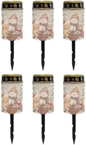 Poceacles Christmas Decorations Solar Lights Outdoor Solar Powered Outdoor Cemetery Stake Candle Grave Lamp Flameless Candle, Snowman Puppy Cat Print, 6 Piece by Poceacles