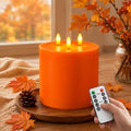 Amagic 3 Wick Extra Large Flameless Pillar Candle with Timer Remote, Orange by AMAGIC