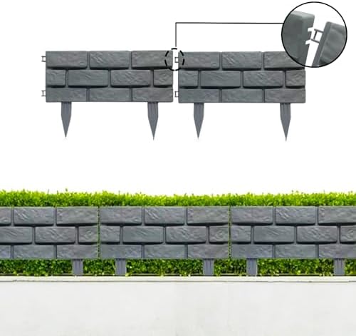 Brick Effect Garden Fence,Flower Bed Border Detachable Splicing Garden Fence,Simulation Bricks Fencing Panels Garden Edging Decoration,4 Pieces,Grey. - Image 4
