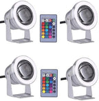 4PCS Underwater Pond Spotlight - Submersible LED Fountain Lamp, 12V/24V with Remote Control Underwater Led Lights, IP68 Waterproof Convex Mirror RGB Pool Lights,Silver(RGB)-24V(10w) by Unknown