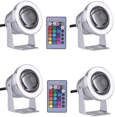 4PCS Underwater Pond Spotlight - Submersible LED Fountain Lamp, 12V/24V with Remote Control Underwater Led Lights, IP68 Waterproof Convex Mirror RGB Pool Lights,Silver(RGB)-24V(10w) by Unknown