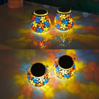 Stargarden 4Pack Mosaic Solar Lanterns, Flower Glass Hanging Lantern - Image 2