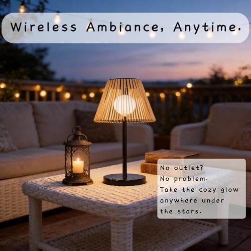 Solar Wireless Outdoor Table Lamp with Handwoven Rope Shades - Image 2