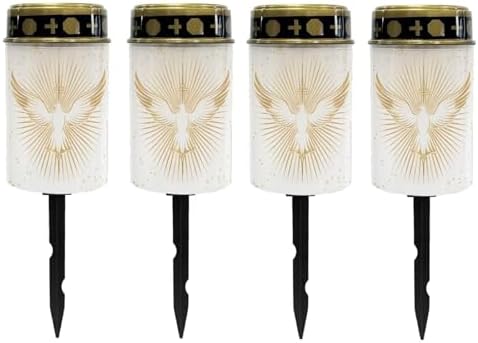 Poceacles Cross Outdoor Solar Candle Lights - Water Resistant, Gold White Dove of Peace Cross, Pack of 4 by Poceacles